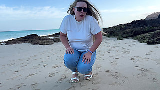 Peeing in Tight Jeans on the Beach