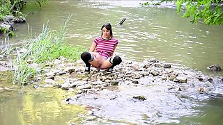 Amateur teen outdoor solo play