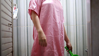 VOYEUR OF A PLUMP INDIAN WIFE IN A TRANSPARENT SATIN DRESS