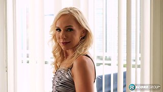 Blonde Professor Bella Bare Strips Petite Frame and Masturbates