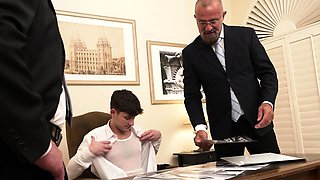 Twink gets punished by two DILFs