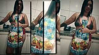 Nicolly Mattos Slurps Married Friends Pussy in Kitchen Hush