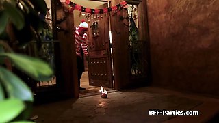 Besties spreading wide for candies in foursome