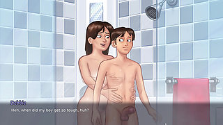 Stepson shower with MILF Stepmom Debbie and had kinky session (Summertime Saga)