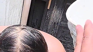 Anal Destruction Inside the House and Total Humiliation with a Bucket Full of Piss Outside the House.