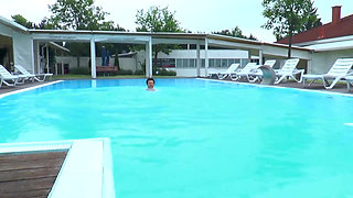 Horny fucking teen rides big cock in swimming pool
