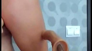 Fucking Machine Pleasures Her Cunt and Anal, Squirting Hard