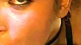 Brunette Bukkake Slut Gets Her Face Completely Covered