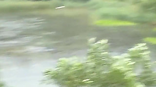 Teen Shows Tits and Asshole During a Storm in the Forest