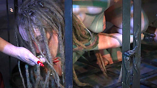 The Wild Maid Fina Is Kept in a Cage and Slimes Out of Her Mouth as She Greedily Eats Food From the Countess's Hand