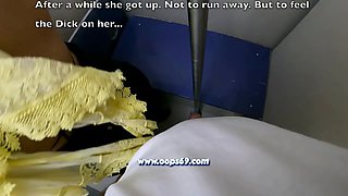 Secret Dick Stuck Under Dress in Subway  Unknown Man Petting Arabic Wife and she Liked!