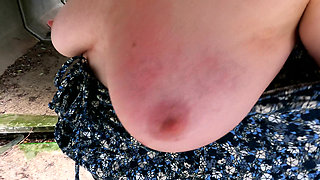 Beating Her Nipples on Construction Site