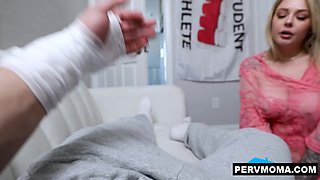 Stepson getting help from his loving stepmom