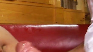 Horny stud shoves his hard tool into brunette's mouth