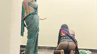 Muslim Hijabi Mistress Wearing Saree While He Was Locked in Chastity Part 1