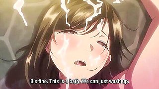 She has it sandwiched between her breasts and gives a titjob, then gets bukkake'd and creampied.