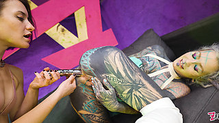 Two Hot Girls in Latex and High Heels Using Big Metal Toy Together, Atp, Anal Gapes, Lesbian