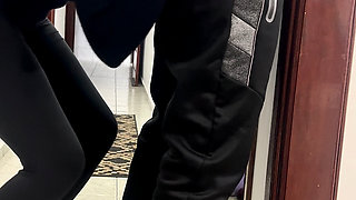Coworkers hook up and have sex in the company hallway.