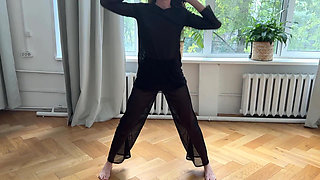 Sexy Stretching in Transparent Clothes