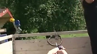 Fucked outdoors and tied to a pole