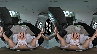 Nicole Doshi rides Oliver Davis’ cock in vr with her big fake tits