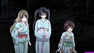 Geishas with big boobs indulge in a steamy alfresco BJ fest