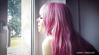 Cosplay Pink Hair Girl Lilly in White Stockings Video