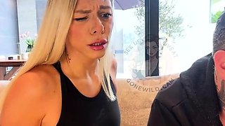 Blonde Shemale Teases and Pleasures Herself on Couch