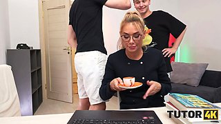 Tutor4k. russian blondie schoolteacher got some sperm into her coffee and then into her mouth