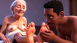 Elderly Granny Getting Feet Oiled & Licked - Sole Licking Pleasure