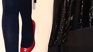 Navy Blue Opaque Hold-ups and Red Leather Pumps Ita
