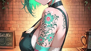 Turquoise-haired, Huge Tits Anime Waitress Gets Fucked by a Client - Ai-generated Content