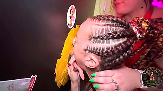 Anastasia and Sharedwife90 in Glory Hole Double-Penetration Blowjob