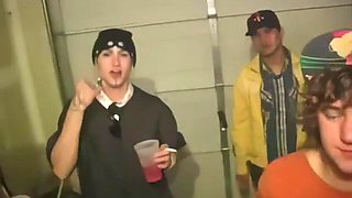 Throat and pussy banged college slut toys her clit