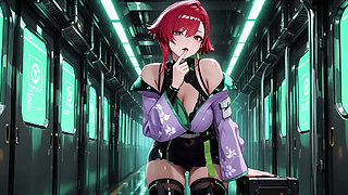 Ai-purple Kimono Seduction in the Neon Train Car, Fingertips Touching Collar, a Gaze That Drenches You!