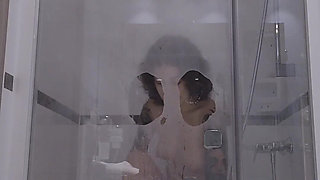 A Slut Dildos Herself During Her Shower, Comes to Watch on Her Through the Transparent Glass Window