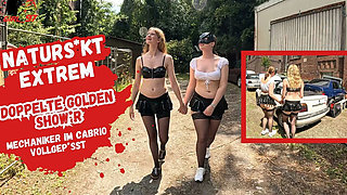 Teen & MILF Pee on Mechanic in Car – Full Bladder Golden Shower