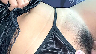 my girlfriend masturbated using thong panties that were tight around her vagina