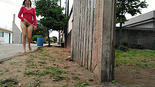 Wife walking without panties on street