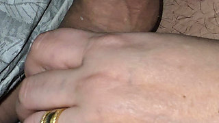 Step mom hand slip into step son big dick in erection for a handjob