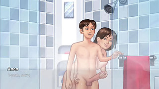 Debbie milks Anons huge cock in the shower - summertime saga gameplay