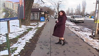 Snowy Exhibitionist Flashes Pussy and Ass in Public