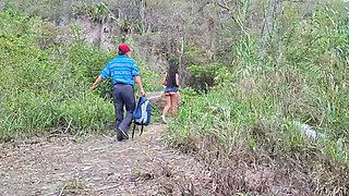 Perverted old man fucks his busty stepdaughter in the jungle outdoors