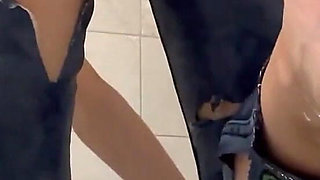Playing with a Wet Jeans in Shower