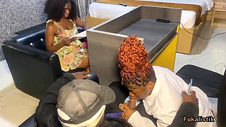 Big tits doctor fucks clients BBC husband in office