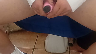 19 Year Old College Girl in Uniform Play with Vibrator in Mini Skirt in Toilet