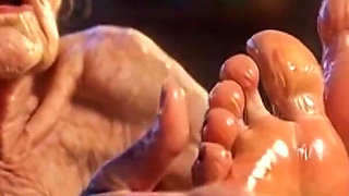 Beautiful Big Wrinkled Feet Oiled up - Oil Dripping From Toes Sensual Massage