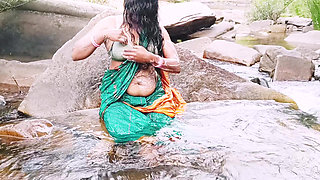 Silk Stepaunty Outdoor Bath Sex in Waterfall Telugu Dirty Talks.