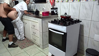 Maid had her ass used while washing dishes.
