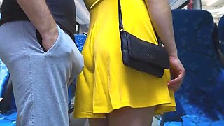 Stranger Gropes Teen's Butt on Bus and Cums Hard in Her Hand - Public Sex with Big Cock